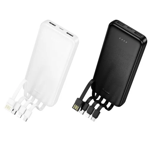 Hoco J163 10000 mAh 2A powerbank négy beépített kábellel USB-A + USB-C + Lightning + Micro USB fehér - 3