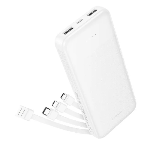 Hoco J163 10000 mAh 2A powerbanka so štyrmi vstavanými káblami USB-A + USB-C + Lightning + Micro USB biela - 1