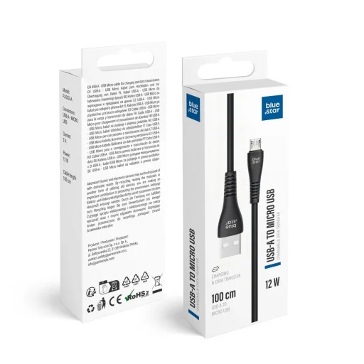 Blue Star Micro USB kábel z USB-A na Micro USB 2A 12W 1 m PJ-DG3-A čierny - 1