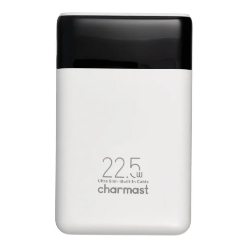 Biela powerbanka Charmast W1202 PD3.0 3A 22,5W 10000 mAh so zabudovanými káblami USB-C / Lightning - 1