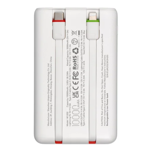 Biela powerbanka Charmast W1202 PD3.0 3A 22,5W 10000 mAh so zabudovanými káblami USB-C / Lightning - 2