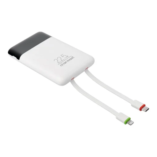 Biela powerbanka Charmast W1202 PD3.0 3A 22,5W 10000 mAh so zabudovanými káblami USB-C / Lightning - 4