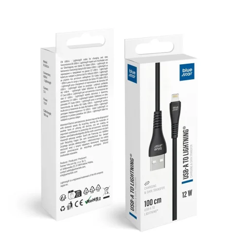 Lightning USB kábel Blue Star 2A 12W 1 m PJ-DG5-A čierny - 1