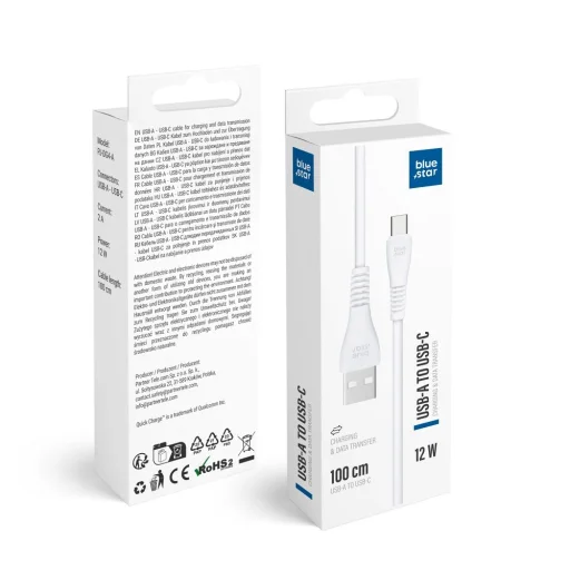 Blue Star USB-A – USB-C kábel 2A 12W 1 m PJ-DG4-A biely - 1