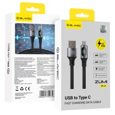 Blavec Zumi pletený kábel - USB na Type C - QC 30W 3A s LCD displejom 1 meter kompatibilný s Apple CarPlay/Android Auto (CZU-UC3B10) čierny