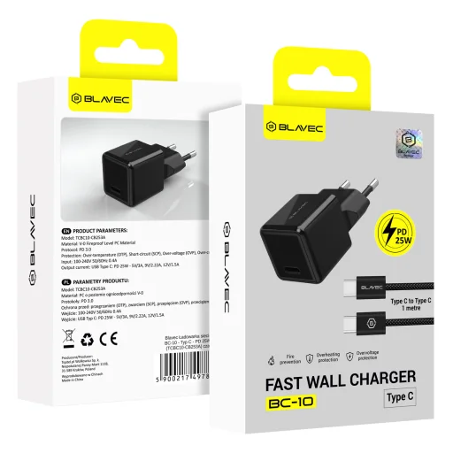Blavec sieťová nabíjačka BC-10 - Type C - PD 25W 3A s káblom Type C na Type C (TCBC10-CB253A) čierna - 6