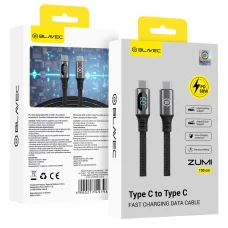Blavec Cable Zumi pletený - Type C na Type C - PD 60W 3A LCD displej 1 meter Apple CarPlay/Android Auto (CZU-CC3B10) čierny