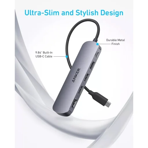 USB-C Hub Anker, 2 x USB-A - 1 x USB-A 3.0 - 1 x USB-C - 1 x HDMI, Sivý A8357HA0 - 2
