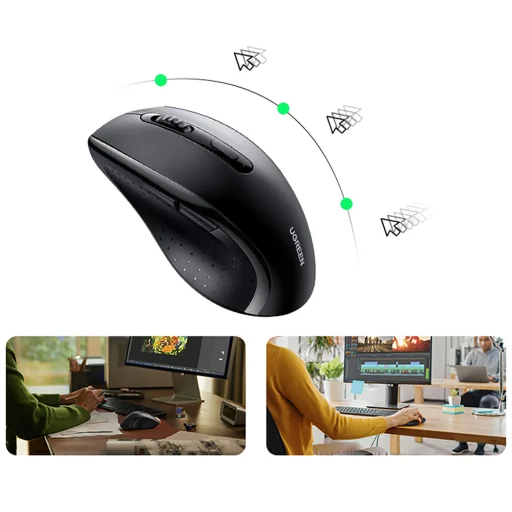 Ugreen bezdrôtová ergonomická optická myš - čierna - 2