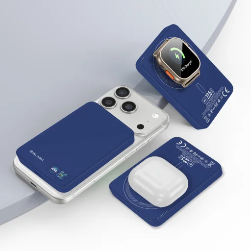 Blavec Power Bank 10000mAh BJ-04 Slim 13,5mm - Typ C - 22,5W magnetická Magsafe 3 v 1 (PBBJ04-MC10N) námornícka modrá sklo - 4