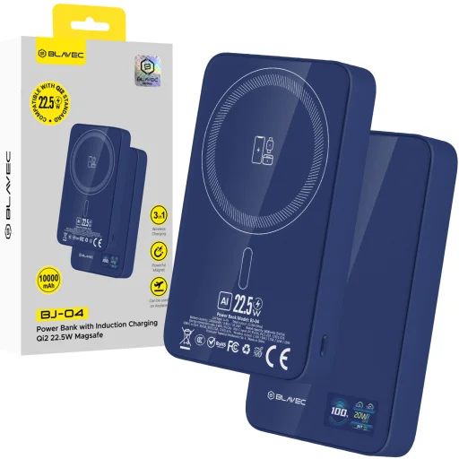 Blavec Power Bank 10000mAh BJ-04 Slim 13,5mm - Typ C - 22,5W magnetická Magsafe 3 v 1 (PBBJ04-MC10N) námornícka modrá sklo - 1