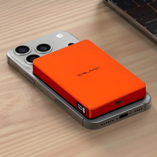 Blavec Power Bank 10000mAh BJ-05 Ultra rýchly 16mm - Type C - Qi2.2 25W + PD 45W magnetická indukcia Magsafe 2 v 1 (PBBJ05-QI22MC10O) oranžový hliník - 4