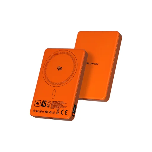 Blavec Power Bank 10000mAh BJ-05 Ultra rýchly 16mm - Type C - Qi2.2 25W + PD 45W magnetická indukcia Magsafe 2 v 1 (PBBJ05-QI22MC10O) oranžový hliník - 2