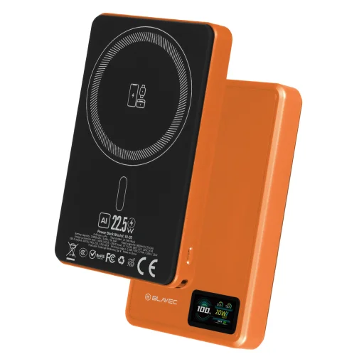 Blavec Power Bank 10000mAh BJ-03 Slim 13,5mm - Type C - 22,5W magnetic Magsafe 3 in 1 (PBBJ03-MC10O) orange aluminum - 2
