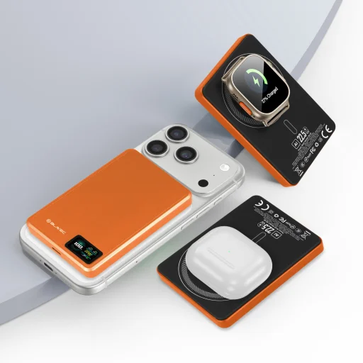 Blavec Power Bank 10000mAh BJ-03 Slim 13,5mm - Type C - 22,5W magnetická Magsafe 3 v 1 (PBBJ03-MC10O) oranžový hliník - 4