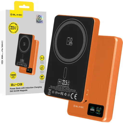 Blavec Power Bank 10000mAh BJ-03 Slim 13,5mm - Type C - 22,5W magnetic Magsafe 3 in 1 (PBBJ03-MC10O) orange aluminum - 1