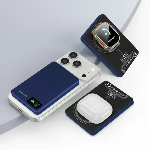 Blavec Power Bank 10000mAh BJ-03 Slim 13,5mm - Typ C - 22,5W magnetická MagSafe 3 v 1 (PBBJ03-MC10N) granátovomodrá hliníková - 4