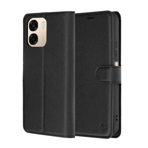 Oppo A6 4G čierne kožené flipové puzdro Techsuit - 1