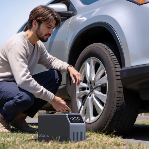 Ugreen 150 PSI 12V elektrický kompresor do auta s digitálnym displejom - sivý - 5