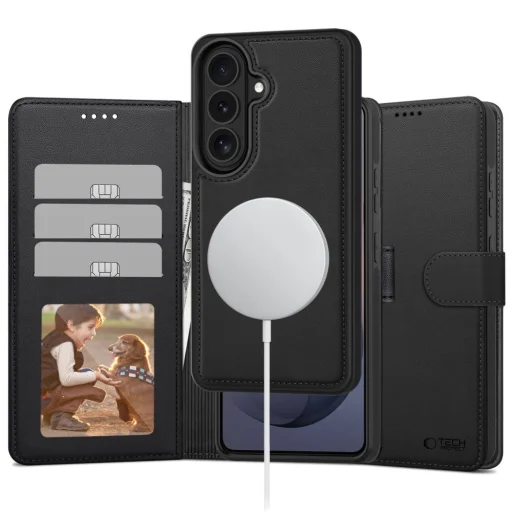 Samsung Galaxy S26 Tech-Protect Wallet MagSafe matné čierne puzdro - 1