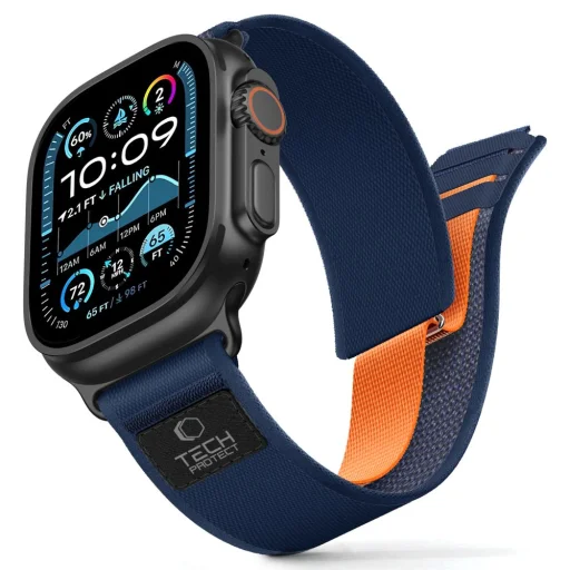 Apple Watch 8 / 9 / 10 / 11 / SE / Ultra (44 / 45 / 46 / 49 mm) Tech-Protect Nylon Elite nylonový remienok námornícka modrá/oranžová - 1