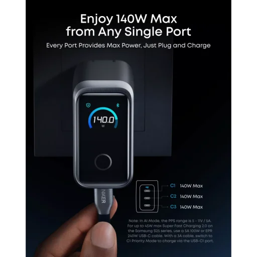 Anker Prime sieťová nabíjačka, 160W, 5.36A, 3 x USB-C, sivá A2687341 - 4