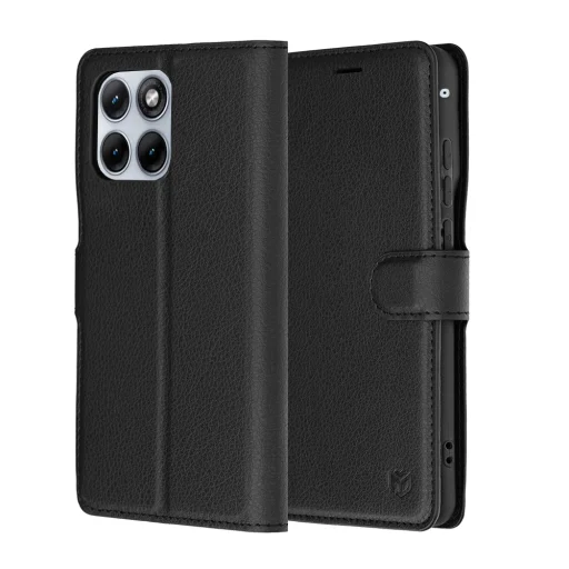 Motorola Edge 70 Fusion Čierne kožené flipové puzdro Techsuit - 1