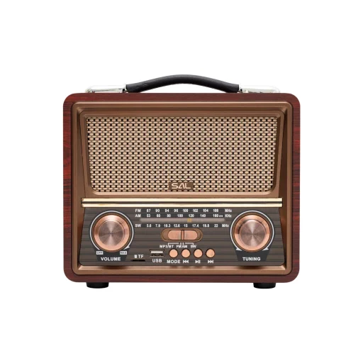 SAL RRT22 hordozható retró rádió multimédia lejátszóval, Bluetooth hangszóró, 3-sávos rádió, MP3 lejátszás USB/microSD eszközről, akkumulátor - 1