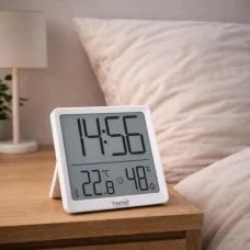 HOME HC17 páratartalom és hőmérséklet mérő ébresztőóra, prémium LCD kijelzővel, hűtőszekrényre, bútorra, falra helyezhető