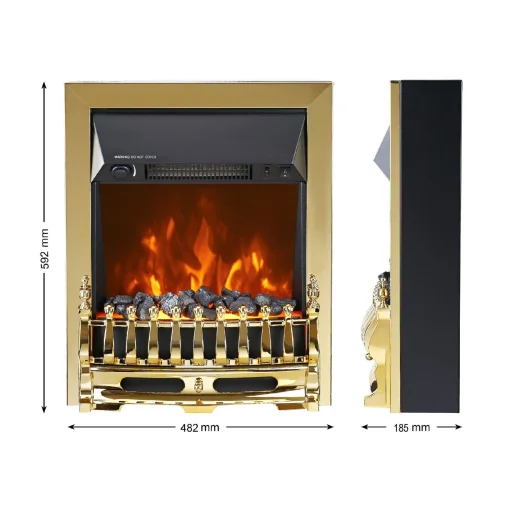HOME FKK25G voľne stojaci elektrický krb, max. 2000 W, LED efekt plameňa, 2 stupne, mechanické ovládanie, zlaté zdobenie - 4