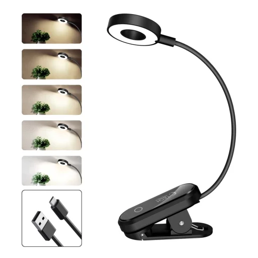 Tech-Protect LL100 štipcová lampa na čítanie čierna - 5