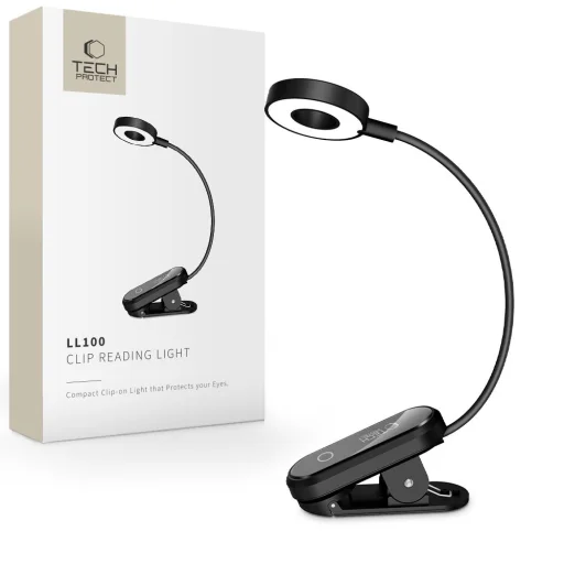 Tech-Protect LL100 štipcová lampa na čítanie čierna - 1