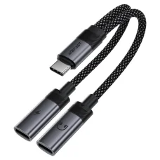 Acefast - Adaptér (J14) - USB-C na 2x USB-C, 60W rýchle nabíjanie, Hi-Fi Audio, hliníková zliatina, Plug & Play - čierny