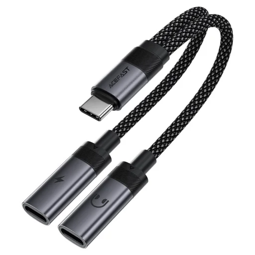 Acefast - Adaptér (J14) - USB-C na 2x USB-C, 60W rýchle nabíjanie, Hi-Fi Audio, hliníková zliatina, Plug & Play - čierny - 1