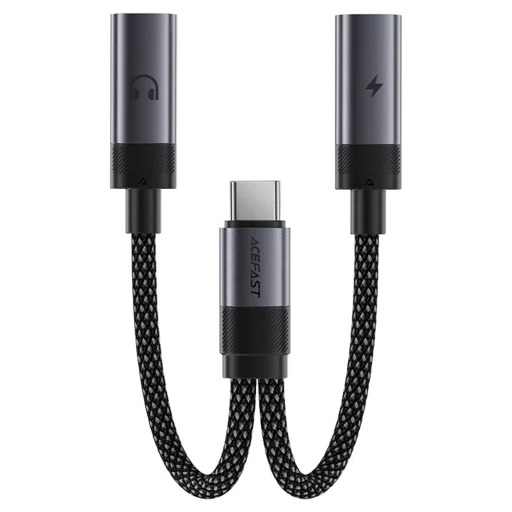 Acefast - Adaptér (J14) - USB-C na 2x USB-C, 60W rýchle nabíjanie, Hi-Fi Audio, hliníková zliatina, Plug & Play - čierny - 2
