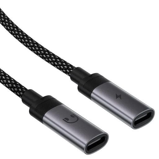 Acefast - Adaptér (J14) - USB-C na 2x USB-C, 60W rýchle nabíjanie, Hi-Fi Audio, hliníková zliatina, Plug & Play - čierny - 3