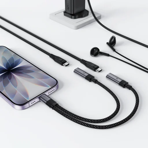 Acefast - Adaptér (J14) - USB-C na 2x USB-C, 60W rýchle nabíjanie, Hi-Fi Audio, hliníková zliatina, Plug & Play - čierny - 4