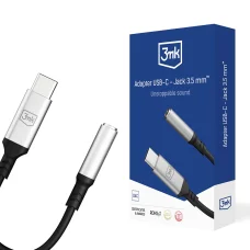 3mk - Audio káblový adaptér - USB-C na Jack 3,5 mm, DAC čip, hliník - sivý