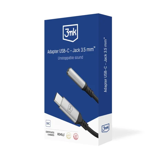 3mk - Audio káblový adaptér - USB-C na Jack 3,5 mm, DAC čip, hliník - sivý - 7