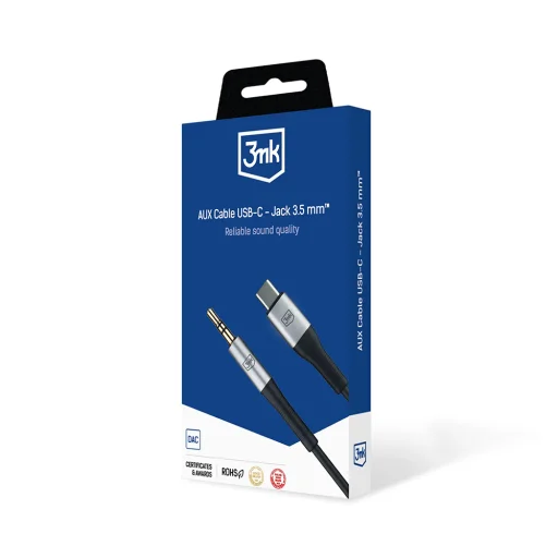3mk - Audio kábel - USB-C - 3,5mm Jack, DAC čip, 3,5m - Čierny - 7
