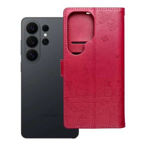Samsung Galaxy S26 Ultra MEZZO knižkové puzdro s mačkou červené puzdro - 8