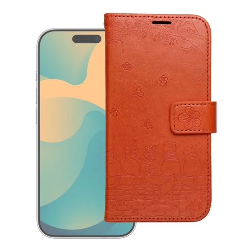 iPhone 17 Pro Max MEZZO knižkové puzdro s mačkou hnedé - 1