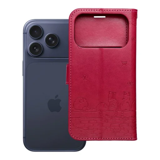 iPhone 17 Pro Max MEZZO knižkové puzdro s mačkou červené - 2