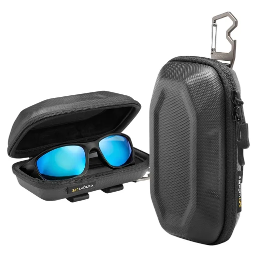 Spigen - Puzdro na slnečné okuliare Lock Fit LF520 (ACS09444) - Univerzálne, so zipsom, zabudovaným kovovým klipom a otváračom na fľaše - Čierne puzdro - 1