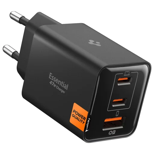 Spigen - Sieťová nabíjačka Essential EE473EU (ACH09465) - USB, 2x Type-C, Rýchle nabíjanie, Quantum Boost, 47W - Čierna - 1
