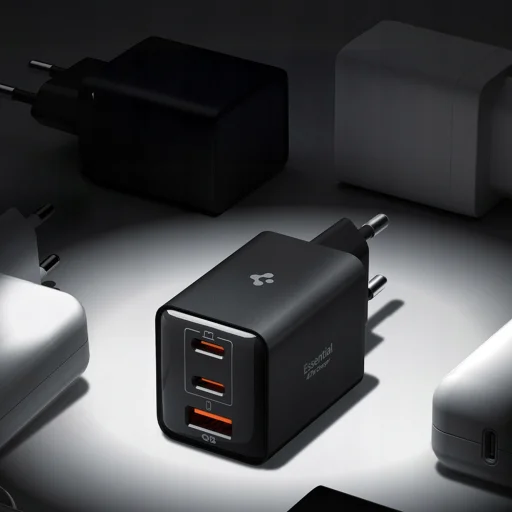Spigen - Sieťová nabíjačka Essential EE473EU (ACH09465) - USB, 2x Type-C, Rýchle nabíjanie, Quantum Boost, 47W - Čierna - 4