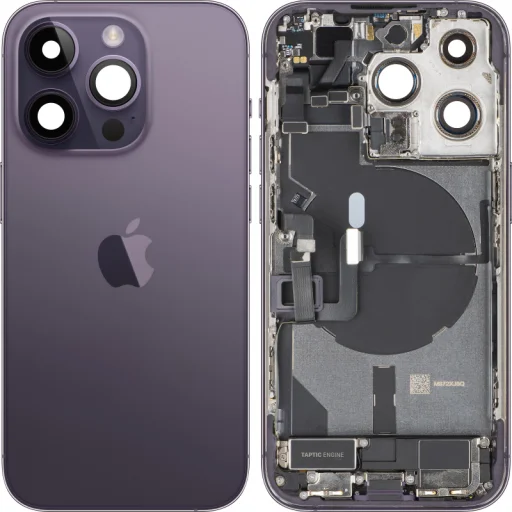 Zadný kryt batérie / Zadné sklo so stredovým rámom pre Apple iPhone 14 Pro, s kompletnými súčiastkami, tmavofialový, Recyklovaný (Kvalita A) - 1