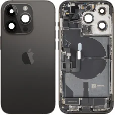 Zadný kryt batérie / Zadné sklo so stredovým rámom pre Apple iPhone 14 Pro, s kompletnými súčiastkami, Space Black, demontovaný (trieda A)