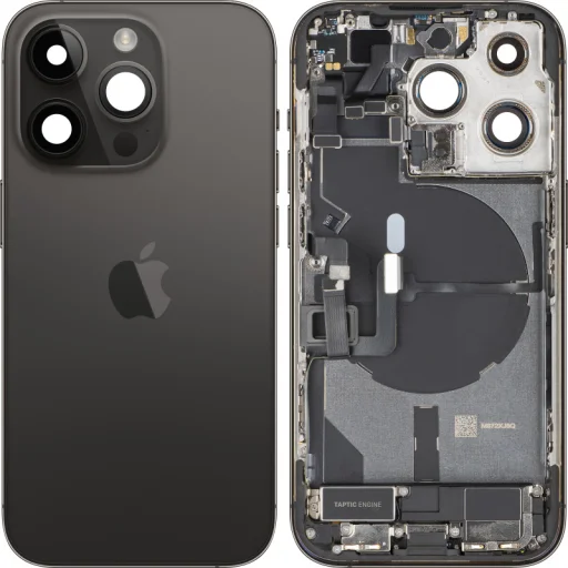 Zadný kryt batérie / Zadné sklo so stredovým rámom pre Apple iPhone 14 Pro, s kompletnými súčiastkami, Space Black, demontovaný (trieda A) - 1