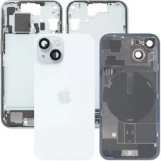 Zadný kryt batérie so stredovým rámom pre Apple iPhone 15, kompletné diely, modrý, demontovaný (Kvalita A)